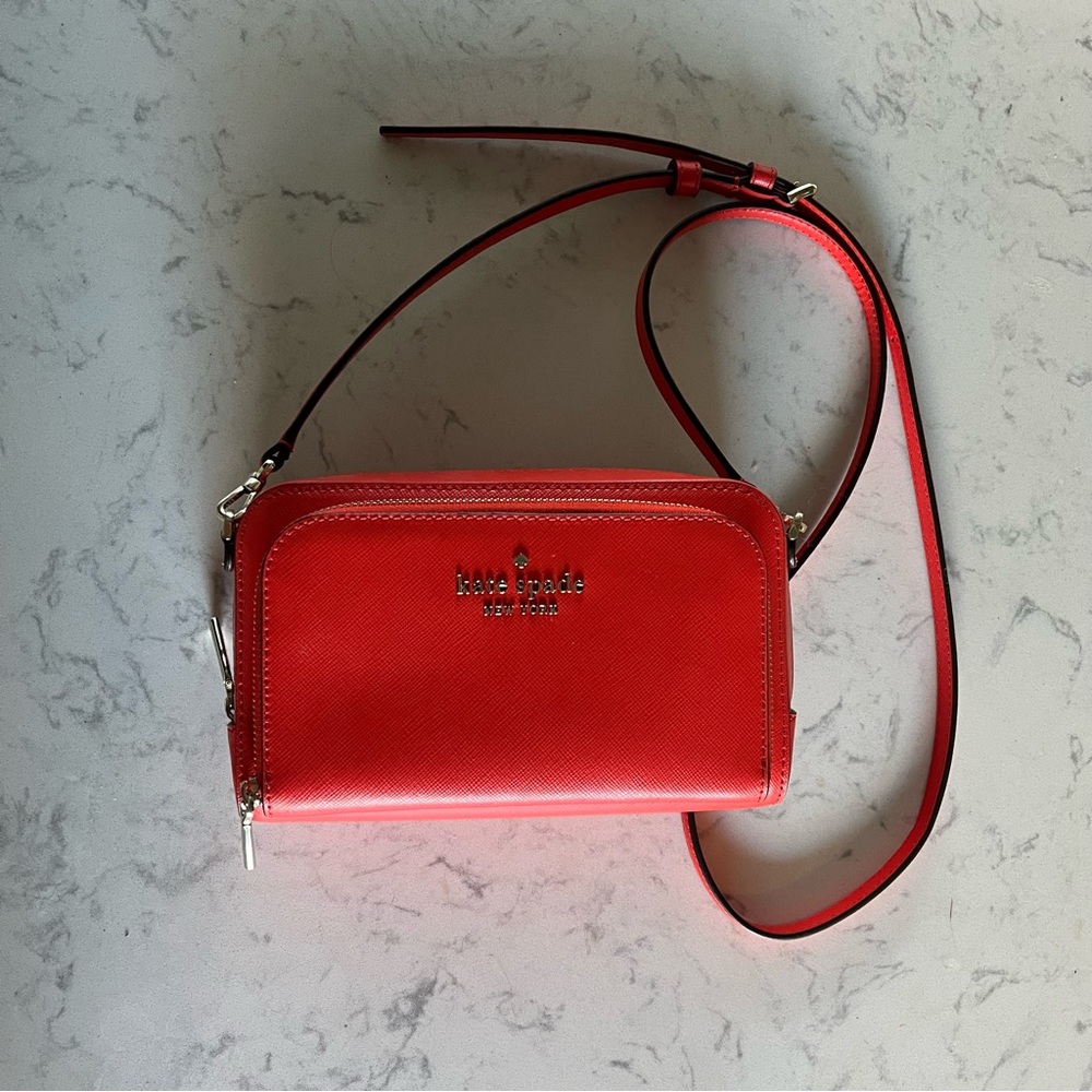 NWOT Kate Spade Red Staci Dual Zip Crossbody Bag Purse